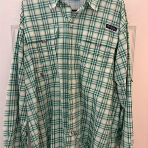 Columbia Men's White and Green Plaid Button Down Shirt